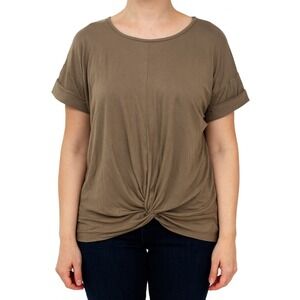 Zenana Women's Mocha Knot Front Short Sleeve Top Size L Casual‎